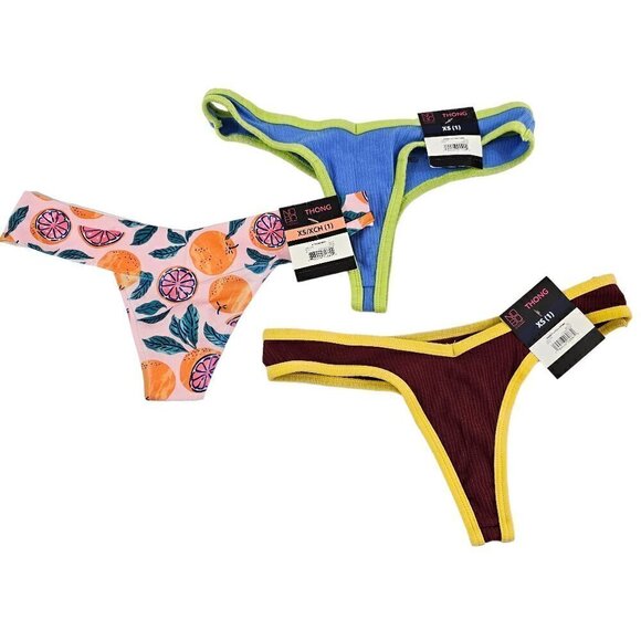 No Boundaries NOBO V-Thong & Ribbed Cotton 3 Pack Thong Panties  – Size XS NWT - Picture 1 of 8